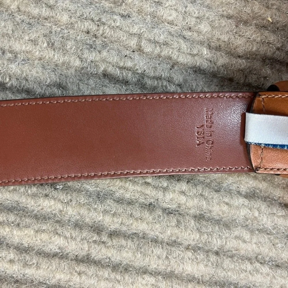 Perry Ellis Portfolio Mens Tan Brown Leather Dress Belt 34 Silver Buckle 1PE2030